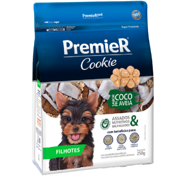 Petisco Premier Pet Super Premium Cookie sabor Coco e Aveia para Cães Filhotes de Pequeno Porte - 250g