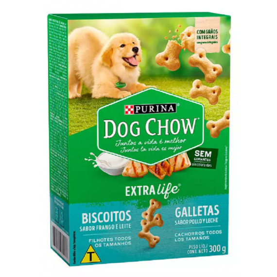 Biscoito Nestlé Purina Dog Chow Extralife Sabor Frango e Leite para Cães Filhotes de Todas as Tamanhos - 300 g