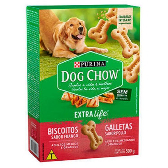 Biscoito Nestlé Purina Dog Chow Extralife Sabor Frango para Cães Adulto de Raças Médias e Grandes - 500 g