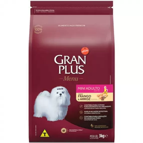 Ração GranPlus Menu para Cães Mini Adulto Sabor Frango e Arroz - 3 Kg
