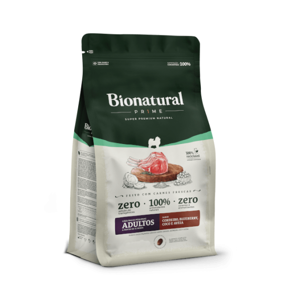 Ração Bionatural Prime Sabor Cordeiro, Blueberry, Coco e Aveia para Cães Adultos de Raças Pequenas