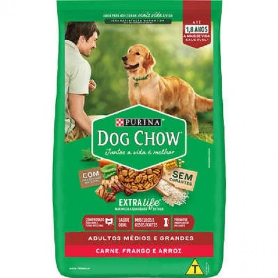 Ração Dog Chow Extra Life sabor Carne, Frango e Arroz para Cães Adultos de Raças Médias e Grandes - 15 Kg