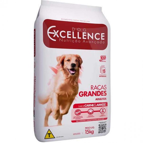 Ração Dog Excellence Sabor Carne e Arroz para Cães de Raças Grandes Adultos - 15 Kg