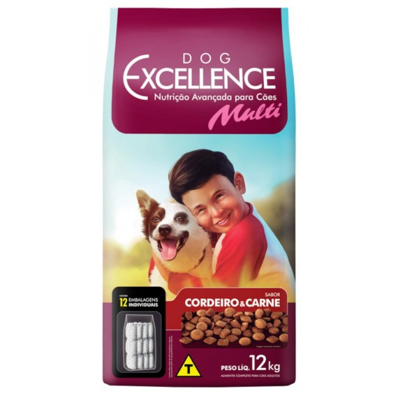 Ração Dog Excellence Multi Sabor Carne e Cordeiro para Cães Adultos - 12Kg
