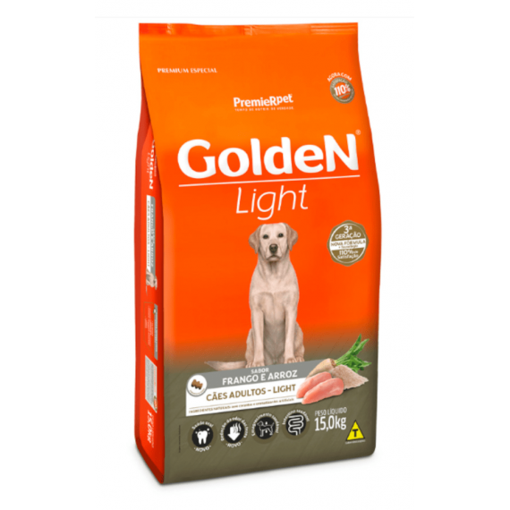 Ração Golden Light Premium Especial para Cães Adultos sabor Frango e Arroz - 15 Kg