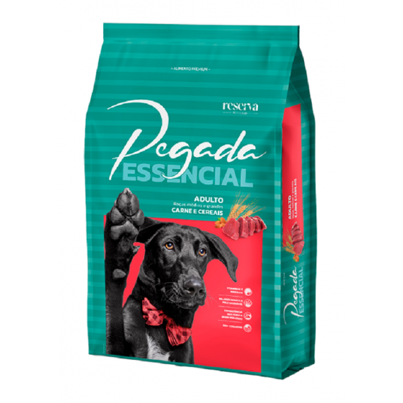  Ração Pegada Essencial Premium para Cães Adultos de Raças Médias e Grandes Sabor Carne e Cereais - 25 Kg