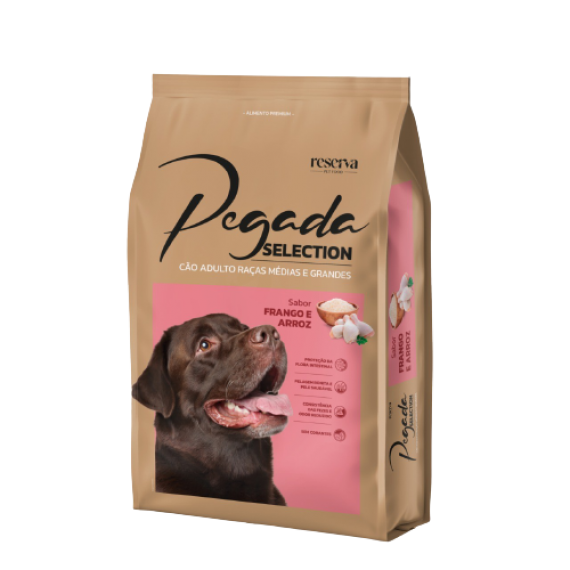  Ração Pegada Selection para Cães Adultos de Raças Médias e Grandes Sabor Frango e Arroz - 15 Kg