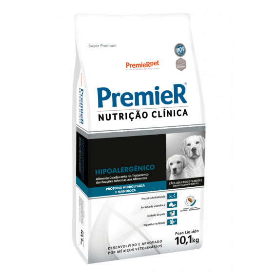 Ração Medicamentosa Premier Super Premium Nutrição Clínica Hipoalergênico para Cães Adultos e Filhotes de Porte Médio e Grande - 10,1 Kg