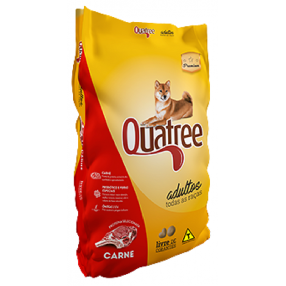 Ração Quatree Premium Sem Corantes para Cães Adultos Todas as Raças Sabor Carne - 15 Kg