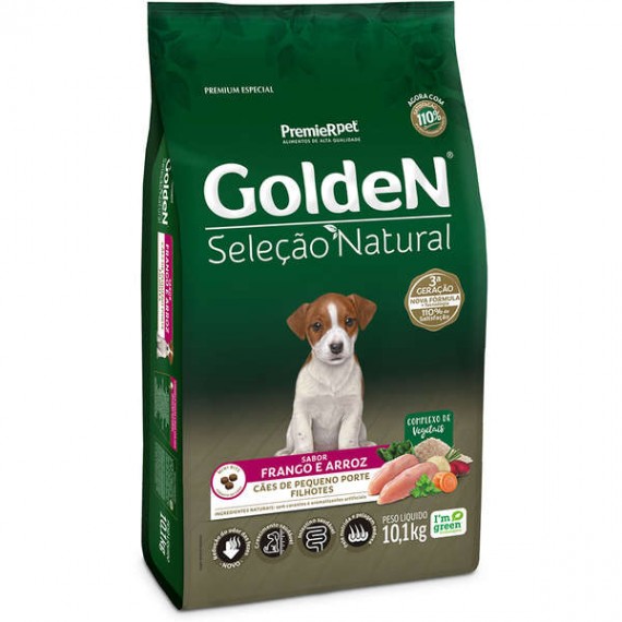 Ração Golden Seleção Natural Premium Especial Mini Bits sabor Frango e Arroz para Cães Filhotes