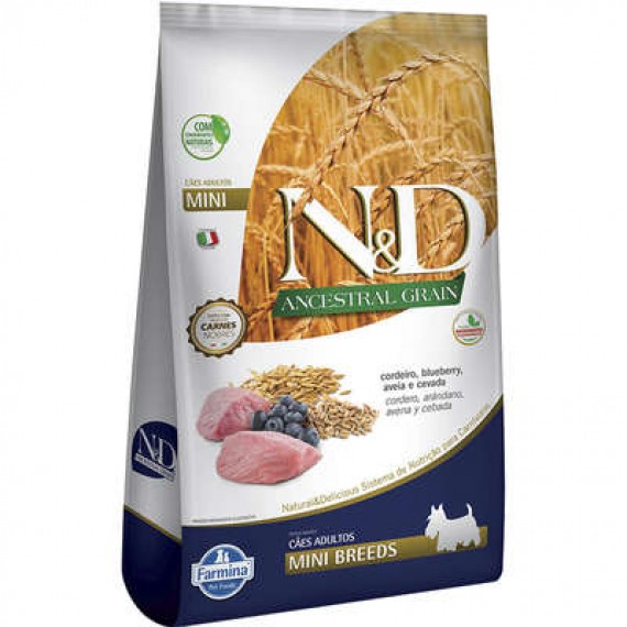 Ração N&D Ancestral Grain da Farmina sabor Cordeiro para Cães Adultos Mini Breeds