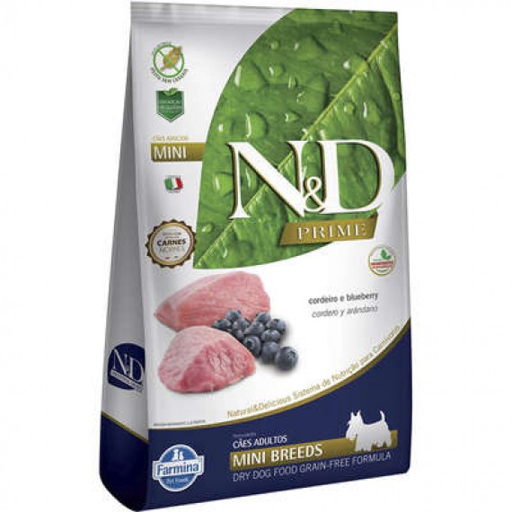 Ração N&D Prime da Farmina sabor Cordeiro e Blueberry para Cães Adultos Mini Breeds