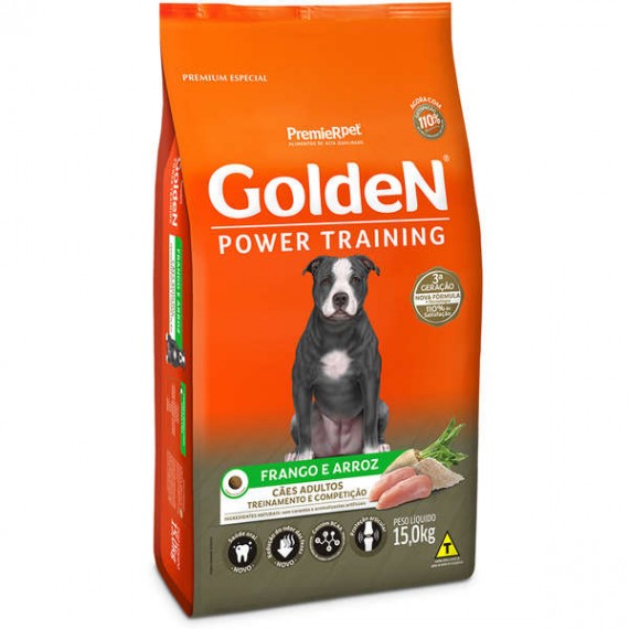 Ração Golden Power Training Treinamento e Competição Cães Adultos sabor Frango & Arroz - 15 Kg