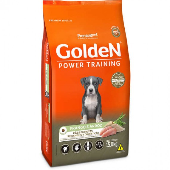 Ração Golden Power Training Premium Especial Frango & Arroz Treinamento e Competição Cães Filhotes - 15 Kg