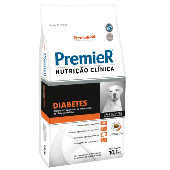 Ração Medicamentosa Premier Super Premium Nutrição Clínica Diabetes para Cães Adultos de Médio e Grande Porte - 10,1 Kg
