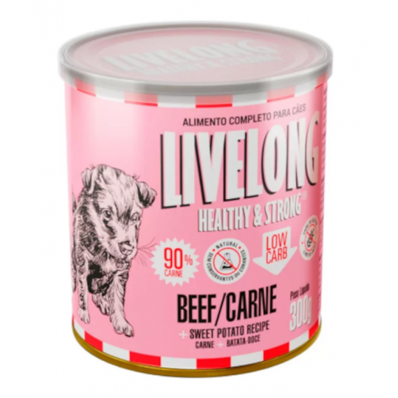 Alimento Úmido e Natural em Lata para Cães Livelong Sabor Carne com Batada Doce - 300 g