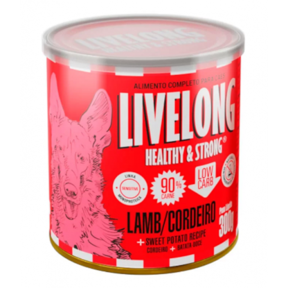 Alimento Úmido e Natural em Lata para Cães Livelong Sabor Cordeiro com Batada Doce - 300 g