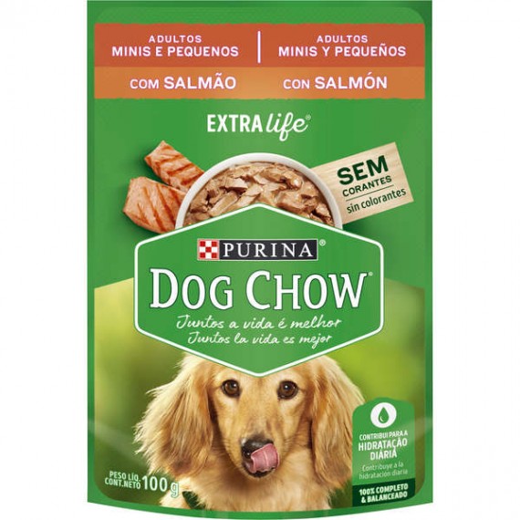 Ração Úmida Néstle Purina Dog Chow Sachê para Cães Adultos Minis e Pequenos sabor Salmão