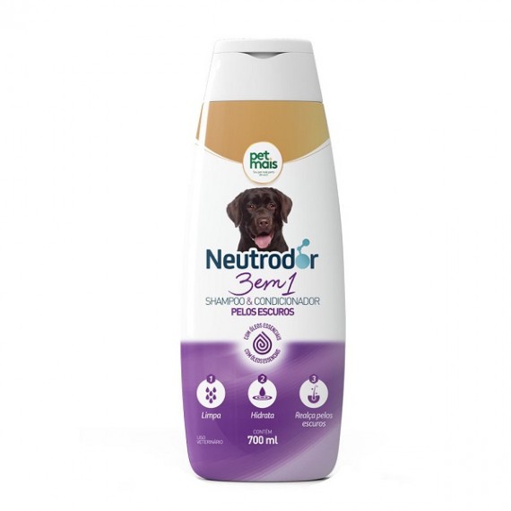 Shampoo e Condicionador Neutrodor 3 em 1 para Cães de Pelos Escuros da Petmais - 700 ml