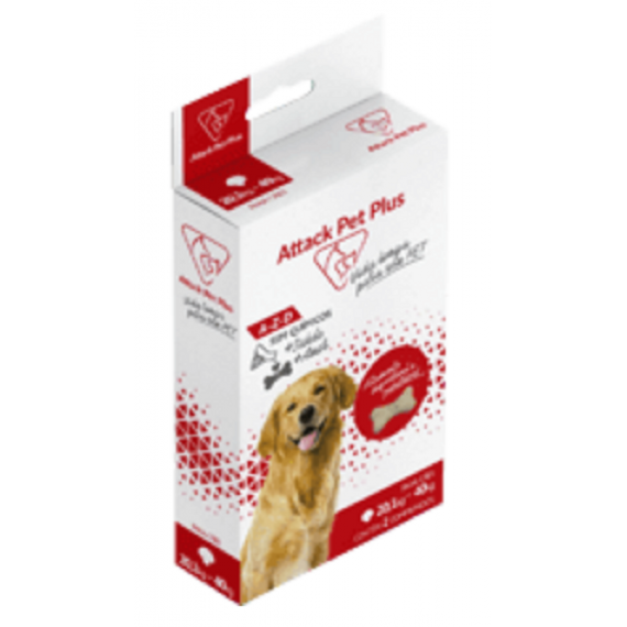 Antipulgas, carrapatos e ácaros Attack Pet Plus da Agronese para Cães de 20,1 a 40 Kg - 2 Comprimidos