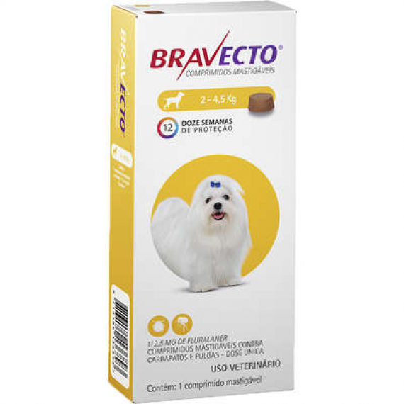 Antipulgas e Carrapatos MSD Bravecto para Cães de 2 a 4,5 Kg - Comprimido