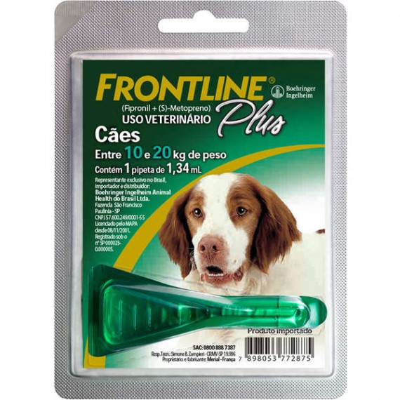 Antipulgas e Carrapatos Frontline Plus para Cães até 10 a 20 Kg