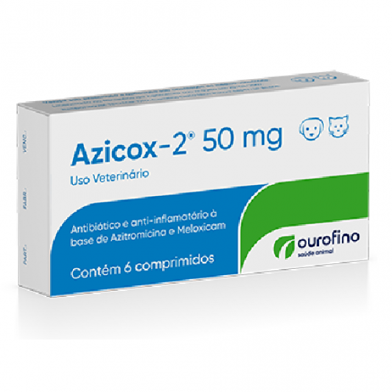 Antibiótico e Anti-inflamatório Azicox-2 de 50 mg da Ourofino - 6 Comprimidos