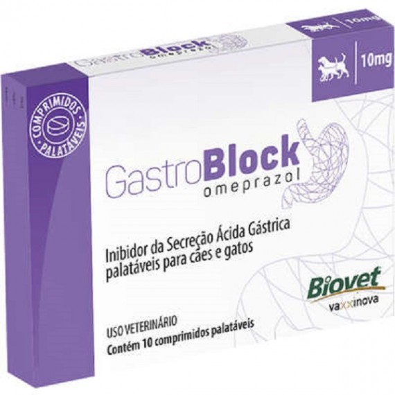 Antiácido GastroBlock Omeprazol 10 mg Palatáveis para Cães e Gatos da Biovet - 10 comprimidos