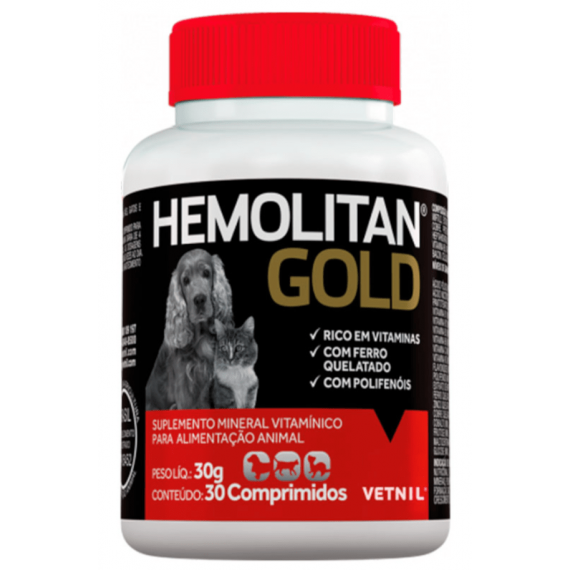 Suplemento Vitamínico Hemolitan Gold da Vetnil - 30 comprimidos