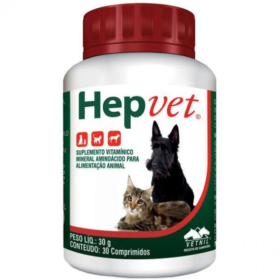 Suplemento Vitamínico Hepvet para Cães e Gatos da Vetnil - 30 comprimidos