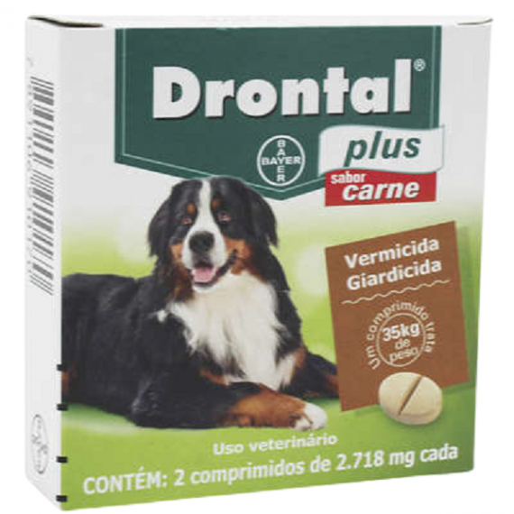 Vermífugo Drontal Plus da Bayer Sabor Carne para Cães acima de 35 Kg com 2 comprimidos