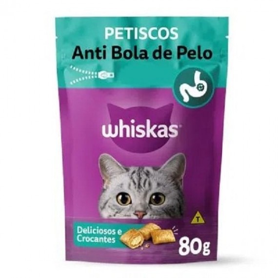 Petisco Whiskas Temptations Antibola de pelo para Gatos Adultos - 80g