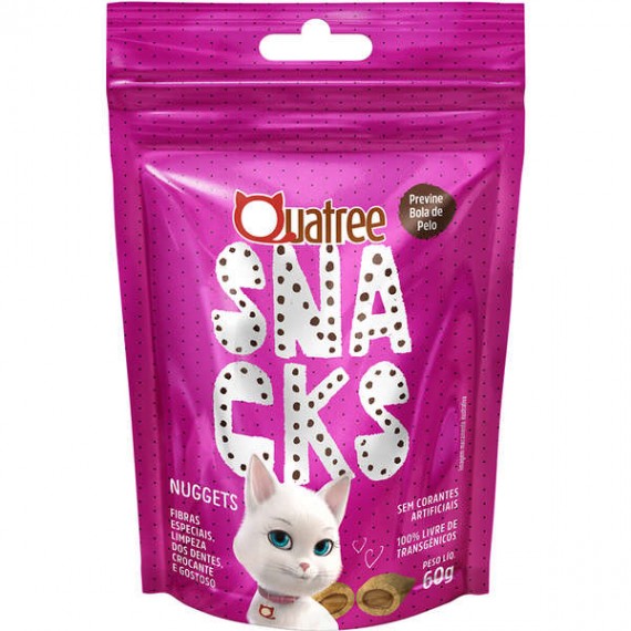 Petisco Quatree Snacks Nuggets Previne Bola de Pelo para Gatos - 60g