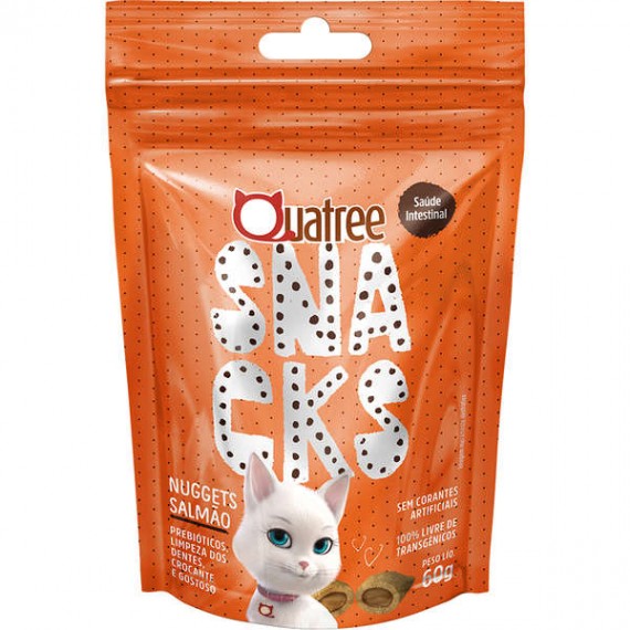 Petisco Quatree Snacks Nuggets Salmão Saúde Intestinal para Gatos - 60g