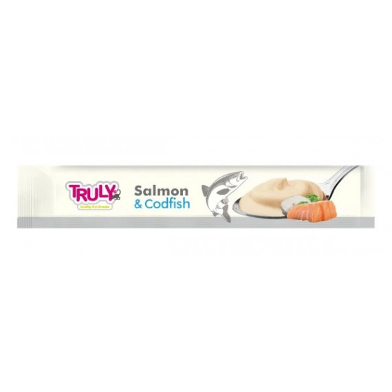 Petisco Purê Truly Cat Sabor Salmão e Bacalhau para Gatos 14g - 1Un