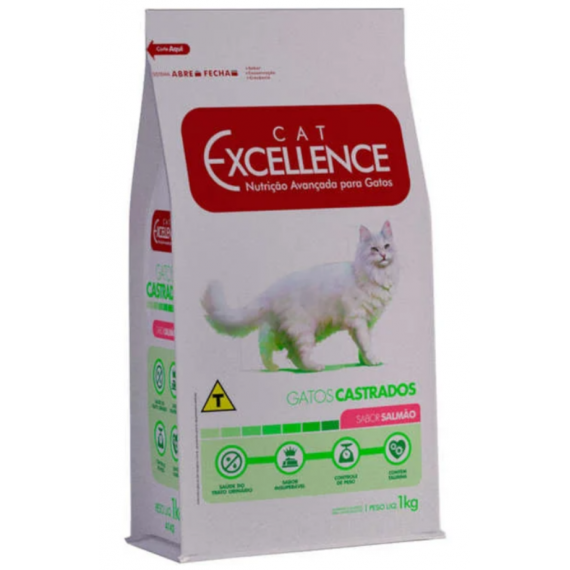 Ração Cat Excellence Gatos Castrados Sabor Salmão - 1 Kg