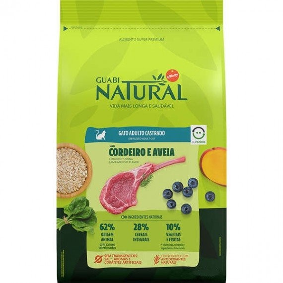 Ração Guabi Natural Cordeiro e Aveia para Gatos Adulto Castrados