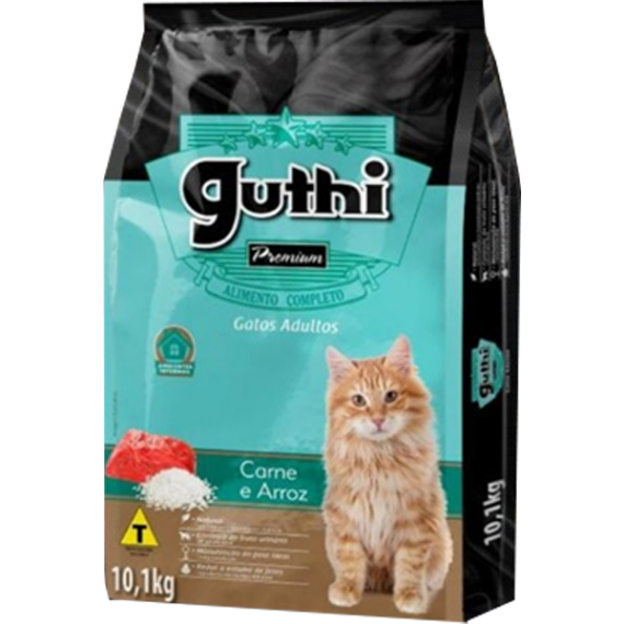 Ração Seca Guthi Premium para Gatos Adultos sabor Carne e Arroz - 10,1 Kg