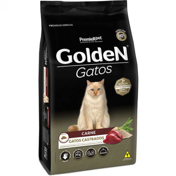 Ração Golden Premium Especial para Gatos Castrados Sabor Carne