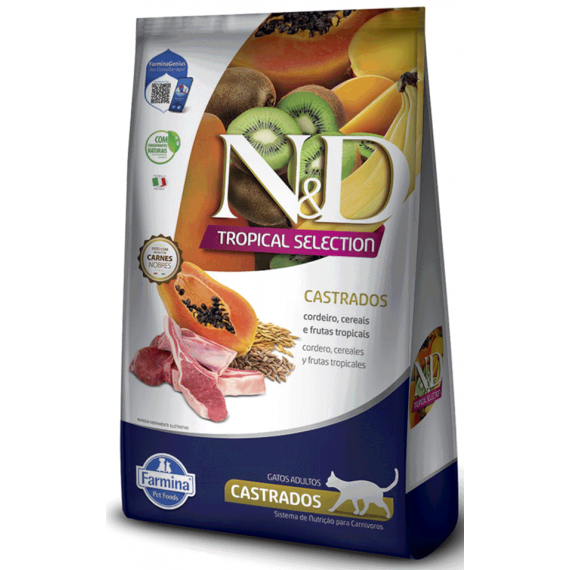 Ração N&D Tropical Selection da Farmina Sabor Cordeiro, Cereais e Frutas Tropicais para Gatos Castrados 
