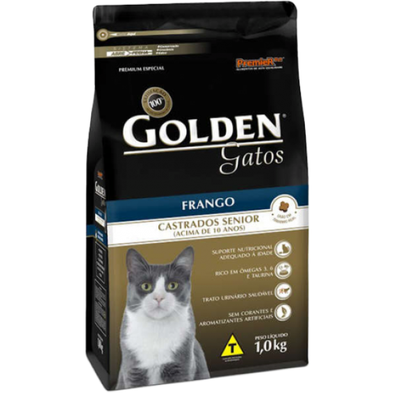 Ração Golden Premium Especial para Gatos Castrados Sênior Sabor Frango