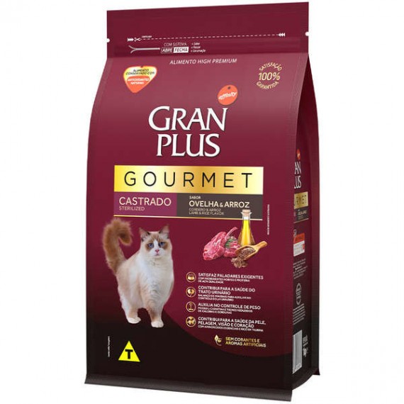 Ração Granplus Gourmet High Premium Sabor Ovelha e Arroz para Gatos Castrados