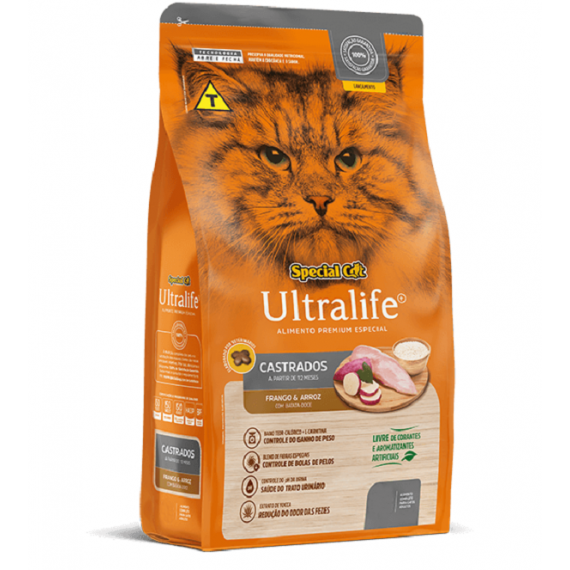  Ração Special Cat Ultralife Premium Especial para Gatos Adultos Castrados sabor Frango e Arroz - 1 Kg