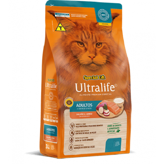  Ração Special Cat Ultralife Premium Especial  para Gatos Adultos sabor Salmão e Arroz - 10,1 Kg