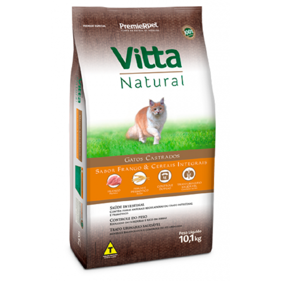 Ração Vitta Natural para Gatos Castrados sabor Frango & Cereais Integrais -  10,1 Kg