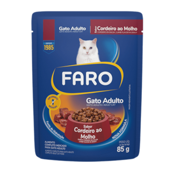 Ração Úmida Faro Sachê Sabor Cordeiro ao Molho para Gatos Adultos - 85g