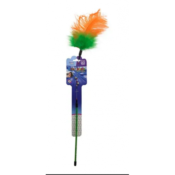 Brinquedo  Varinha com Penas Coloridas e Guizo da The Pets Brasil