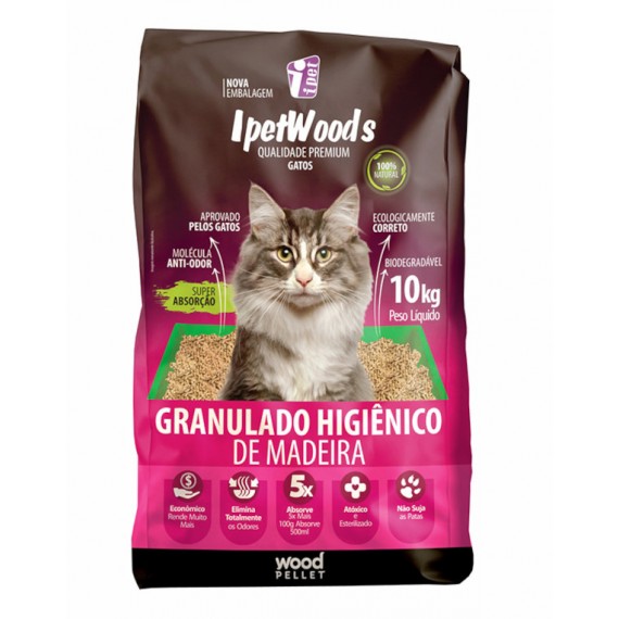 Granulado Higiênico de Madeira Ipet Woods para Gatos 
