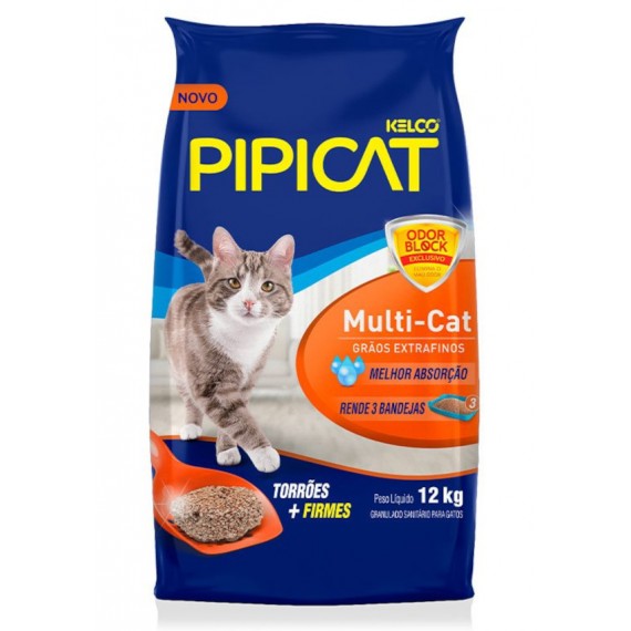 Granulado Sanitária Pipicat Multicat Grãos Extrafinos da Kelco - 12 Kg