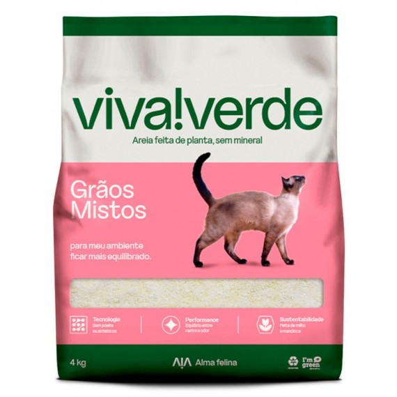 Areia Higiênica Viva Verde Grãos Mistos da Petfive para Gatos - 4 Kg